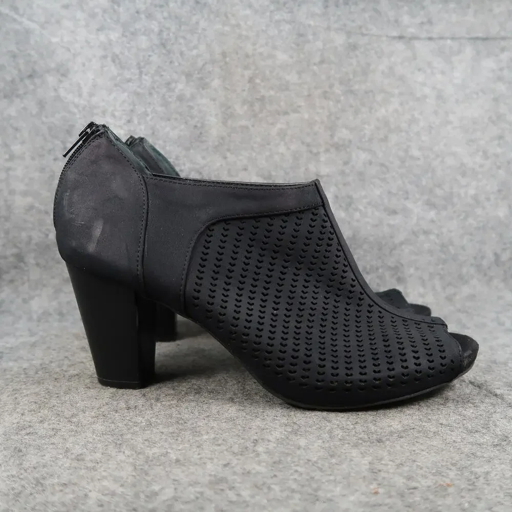 Giani Bernini Shoes Womens 10 Heeled Booties Open Toe Laser Cut Zip Black Alanny